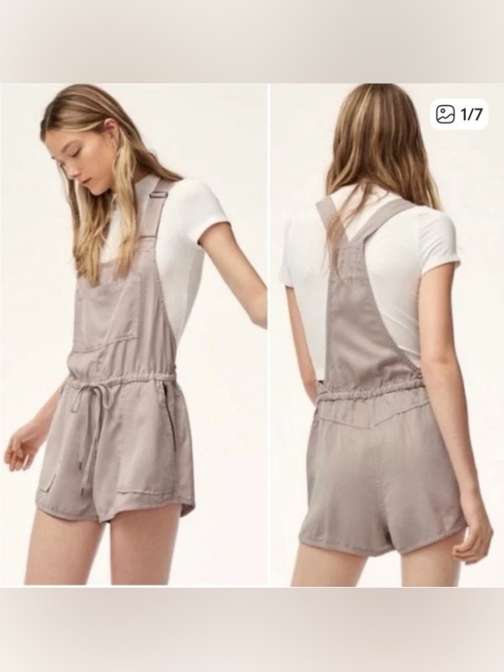 Aritzia Wilfred Free Sz XS Beatriz Romper Overalls Shorts Grey Boho Summer